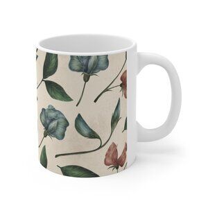 Garden Leaves Green Red Flower Ceramic Coffee Tea Mug -  Kitchen Home Goods Gift
